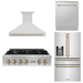 ZLINE Autograph Bronze Package - 48 in. Rangetop, 48 in. Range Hood, Dishwasher, Refrigerator with External Water and Ice Dispenser