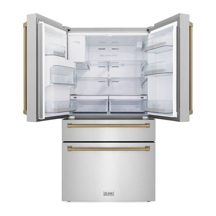 ZLINE Autograph Bronze Package - 48 in. Rangetop, 48 in. Range Hood, Dishwasher, Refrigerator with External Water and Ice Dispenser