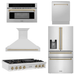 ZLINE Autograph Bronze Package - 48 in. Rangetop, 48 in. Range Hood, Dishwasher, Refrigerator with External Water and Ice Dispenser, Microwave Oven