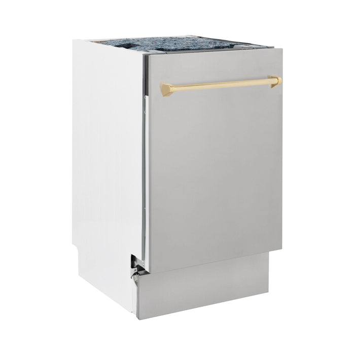 ZLINE Autograph Edition 18 in. Dishwasher in Stainless Steel with Gold Handle, DWVZ-304-18-G