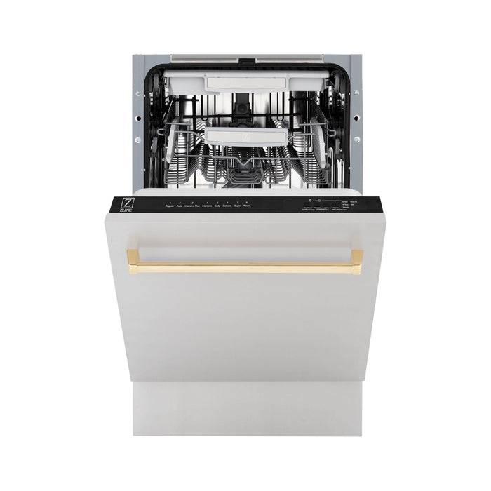 ZLINE Autograph Edition 18 in. Dishwasher in Stainless Steel with Gold Handle, DWVZ-304-18-G