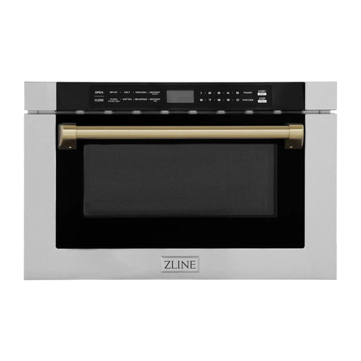 ZLINE Autograph Edition 24" 1.2 cu. ft. Built-in Microwave Drawer with a Traditional Handle in Stainless Steel and Champagne Bronze Accents, MWDZ-1-H-CB