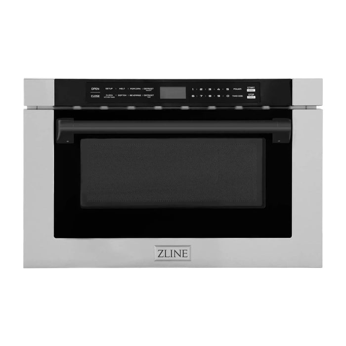 ZLINE Autograph Edition 24" 1.2 cu. ft. Built-in Microwave Drawer with a Traditional Handle in Stainless Steel and Matte Black Accents, MWDZ-1-H-MB