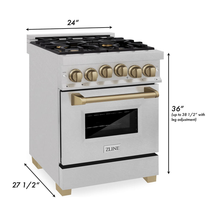 ZLINE Autograph Edition 24 in. Range with Gas Burner and Gas Oven in DuraSnow® Stainless Steel with Champagne Bronze Accents, RGSZ-SN-24-CB