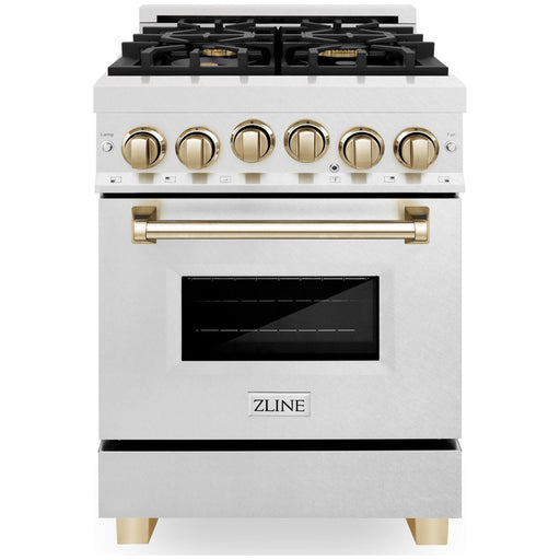 ZLINE Autograph Edition 24 in. Range with Gas Burner and Gas Oven in DuraSnow® Stainless Steel with Gold Accents, RGSZ-SN-24-G