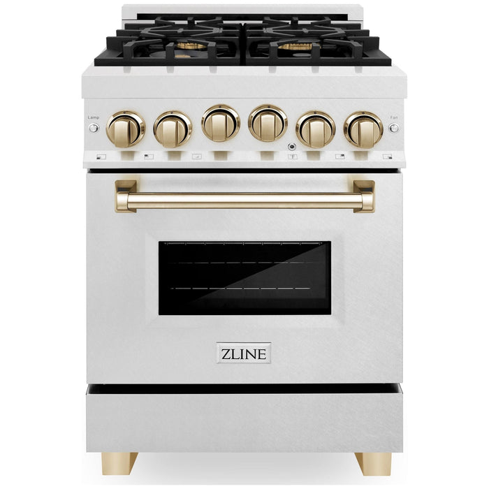 ZLINE Autograph Edition 24 in. Range with Gas Burner and Gas Oven in DuraSnow® Stainless Steel with Gold Accents, RGSZ-SN-24-G