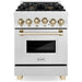 ZLINE Autograph Edition 24 in. Range with Gas Burner and Gas Oven in DuraSnow® Stainless Steel with Gold Accents, RGSZ-SN-24-G