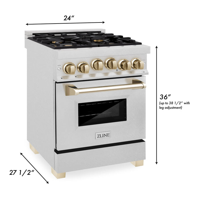 ZLINE Autograph Edition 24 in. Range with Gas Burner and Gas Oven in DuraSnow® Stainless Steel with Gold Accents, RGSZ-SN-24-G