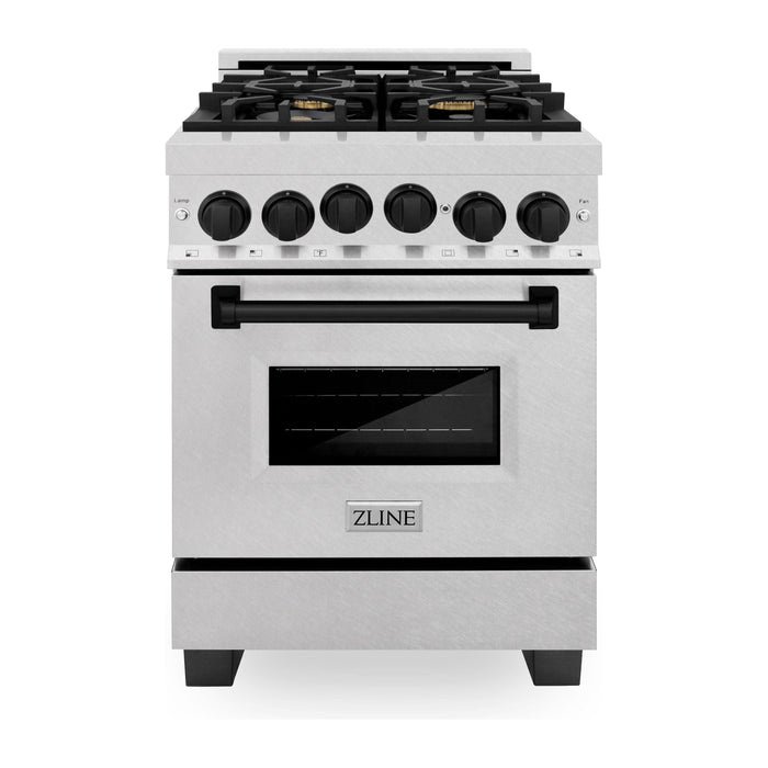 ZLINE Autograph Edition 24 in. Range with Gas Burner and Gas Oven in DuraSnow® Stainless Steel with Matte Black Accents, RGSZ-SN-24-MB