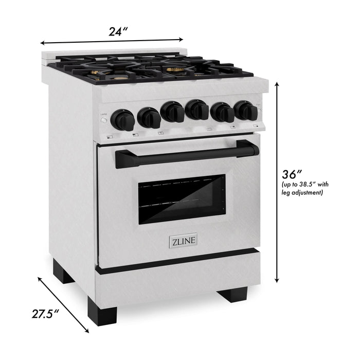 ZLINE Autograph Edition 24 in. Range with Gas Burner and Gas Oven in DuraSnow® Stainless Steel with Matte Black Accents, RGSZ-SN-24-MB