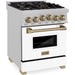 ZLINE Autograph Edition 24 in. Range with Gas Burner and Gas Oven in DuraSnow® Stainless Steel with White Matte Door and Gold Accents, RGSZ-WM-24-CB