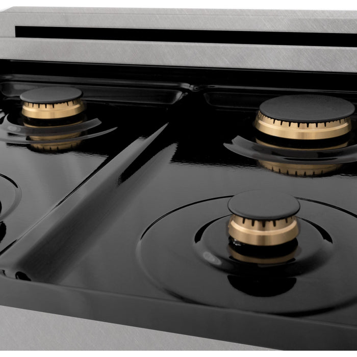 ZLINE Autograph Edition 24 in. Range with Gas Burner and Gas Oven in DuraSnow® Stainless Steel with White Matte Door and Matte Black Accents, RGSZ-WM-24-MB