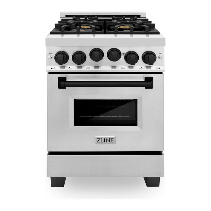 ZLINE Autograph Edition 24 in. Range with Gas Burner and Gas Oven in Stainless Steel with Matte Black Accents, RGZ-24-MB