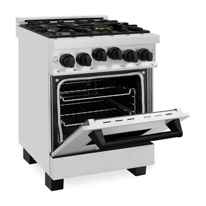 ZLINE Autograph Edition 24 in. Range with Gas Burner and Gas Oven in Stainless Steel with Matte Black Accents, RGZ-24-MB