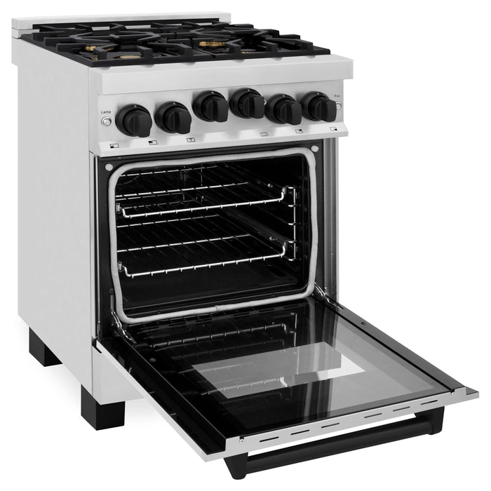 ZLINE Autograph Edition 24 in. Range with Gas Burner and Gas Oven in Stainless Steel with Matte Black Accents, RGZ-24-MB