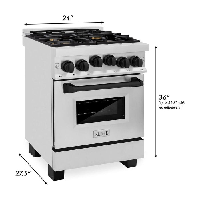 ZLINE Autograph Edition 24 in. Range with Gas Burner and Gas Oven in Stainless Steel with Matte Black Accents, RGZ-24-MB