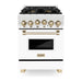 ZLINE Autograph Edition 24 in. Range with Gas Burner and Gas Oven in Stainless Steel with White Matte Door and Gold Accents, RGZ-WM-24-G