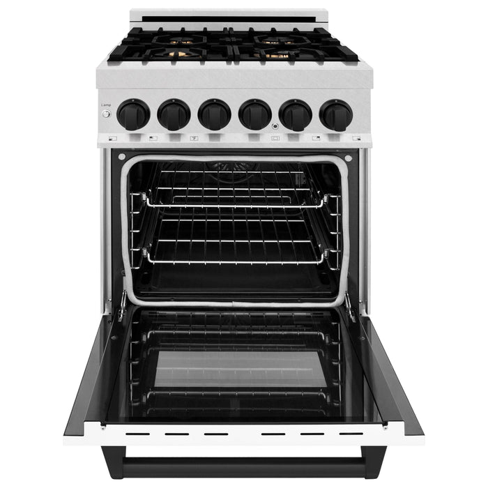 ZLINE Autograph Edition 24 in. Range with Gas Stove and Electric Oven In DuraSnow with White Matte Door and Matte Black Accents RASZ-WM-24-MB