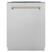 ZLINE Autograph Edition 24 in. Tall Dishwasher, Touch Control in DuraSnow® Stainless Steel with Champagne Bronze Handle, DWMTZ-SN-24-CB