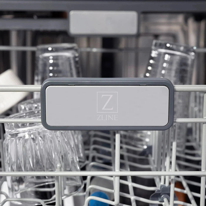 ZLINE Autograph Edition 24 in. Tall Dishwasher, Touch Control in DuraSnow® Stainless Steel with Gold Handle, DWMTZ-SN-24-G