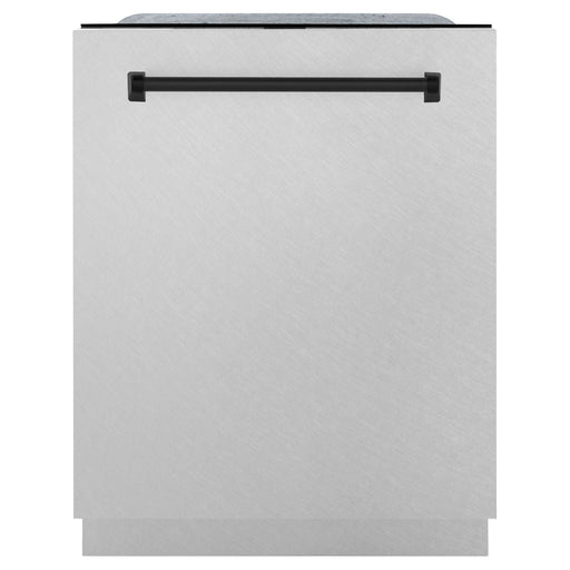 ZLINE Autograph Edition 24 in. Tall Dishwasher, Touch Control in DuraSnow® Stainless Steel with Matte Black Handle, DWMTZ-SN-24-MB