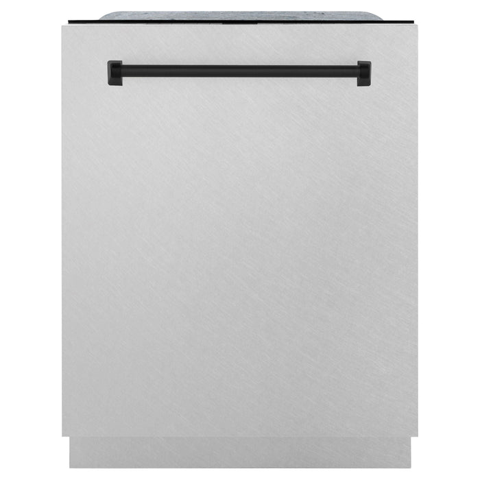 ZLINE Autograph Edition 24 in. Tall Dishwasher, Touch Control in DuraSnow® Stainless Steel with Matte Black Handle, DWMTZ-SN-24-MB