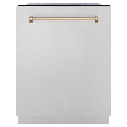 ZLINE Autograph Edition 24 In. Tall Dishwasher, Touch Control, in Stainless Steel with Champagne Bronze Handle, DWMTZ-304-24-CB