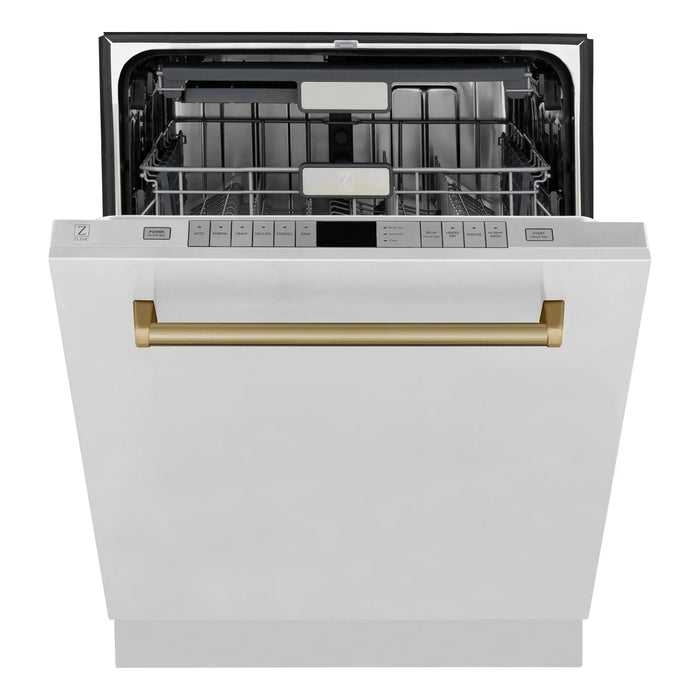 ZLINE Autograph Edition 24 In. Tall Dishwasher, Touch Control, in Stainless Steel with Champagne Bronze Handle, DWMTZ-304-24-CB