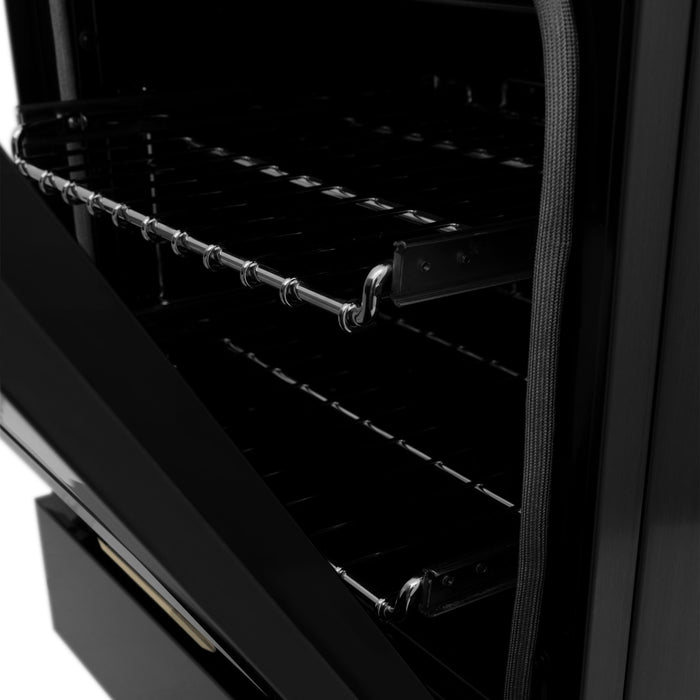 ZLINE Autograph Edition 24 Inch 2.8 cu. ft. Dual Fuel Range with Gas Stove and Electric Oven In Black Stainless Steel with Champagne Bronze Accents RABZ-24-CB