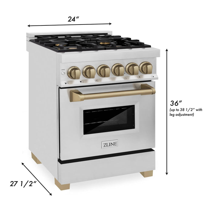 ZLINE Autograph Edition 24-Inch 2.8 cu. ft. Dual Fuel Range with Gas Stove and Electric Oven in Stainless Steel with Champagne Bronze Accents (RAZ-24-CB)