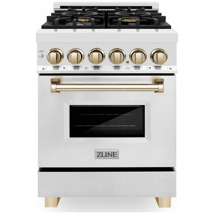 ZLINE Autograph Edition 24-Inch 2.8 cu. ft. Dual Fuel Range with Gas Stove and Electric Oven in Stainless Steel with Gold Accents (RAZ-24-G)