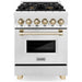 ZLINE Autograph Edition 24-Inch 2.8 cu. ft. Dual Fuel Range with Gas Stove and Electric Oven in Stainless Steel with Gold Accents (RAZ-24-G)