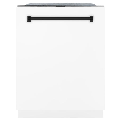 ZLINE Autograph Edition 24 inch Tall Dishwasher, Touch Control, in White Matte with Matte Black Handle, DWMTZ-WM-24-MB