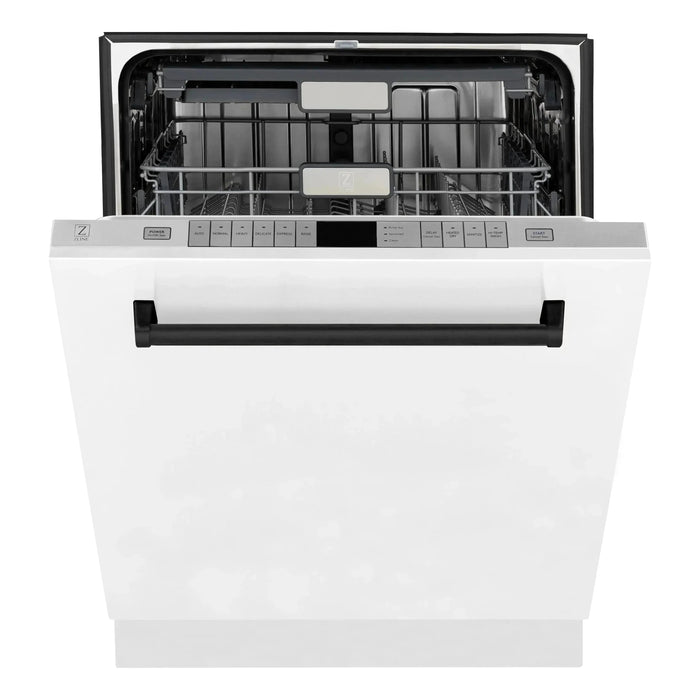 ZLINE Autograph Edition 24 inch Tall Dishwasher, Touch Control, in White Matte with Matte Black Handle, DWMTZ-WM-24-MB