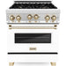 ZLINE Autograph Edition 30 in. 4.0 cu. ft. Dual Fuel Range with Gas Burner and Gas Oven with White Matte Door and Gold Accents RGZ-WM-30-G