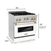 ZLINE Autograph Edition 30 in. 4.0 cu. ft. Dual Fuel Range with Gas Burner and Gas Oven with White Matte Door and Gold Accents RGZ-WM-30-G