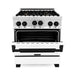 ZLINE Autograph Edition 30 in. 4.0 cu. ft. Gas Range In Stainless Steel with White Matte Door and Matte Black Accents RGZ-WM-30-MB