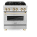 ZLINE Autograph Edition 30 in. 4.0 cu. ft. Range with Gas Burner and Electric Oven In Stainless Steel with Gold Accents RAZ-30-G