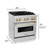 ZLINE Autograph Edition 30 in. 4.0 cu. ft. Range with Gas Burner and Electric Oven In Stainless Steel with Gold Accents RAZ-30-G