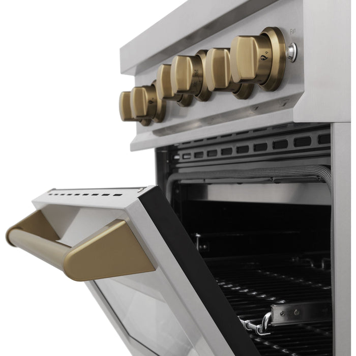 ZLINE Autograph Edition 30 in. 4.0 cu. ft. Range with Gas Burner and Gas Oven In DuraSnow Stainless Steel with Champagne Bronze Accents RGSZ-SN-30-CB