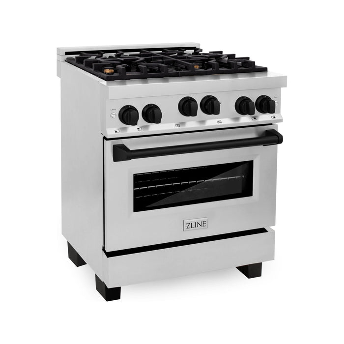 ZLINE Autograph Edition 30 in. 4.0 cu. ft. Range with Gas Burner and Gas Oven In Stainless Steel with Matte Black Accents RGZ-30-MB