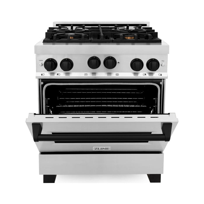 ZLINE Autograph Edition 30 in. 4.0 cu. ft. Range with Gas Burner and Gas Oven In Stainless Steel with Matte Black Accents RGZ-30-MB