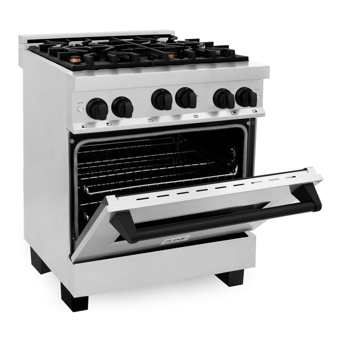 ZLINE Autograph Edition 30 in. 4.0 cu. ft. Range with Gas Burner and Gas Oven In Stainless Steel with Matte Black Accents RGZ-30-MB