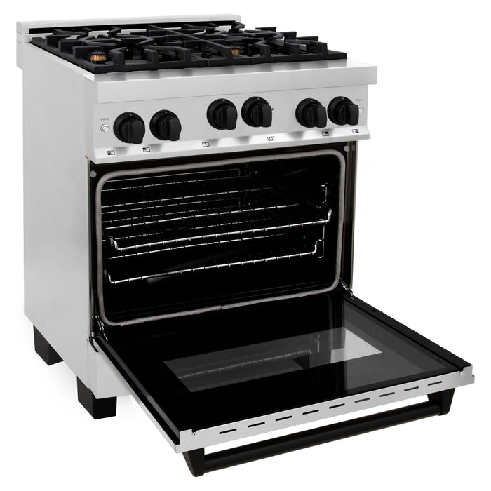 ZLINE Autograph Edition 30 in. 4.0 cu. ft. Range with Gas Burner and Gas Oven In Stainless Steel with Matte Black Accents RGZ-30-MB