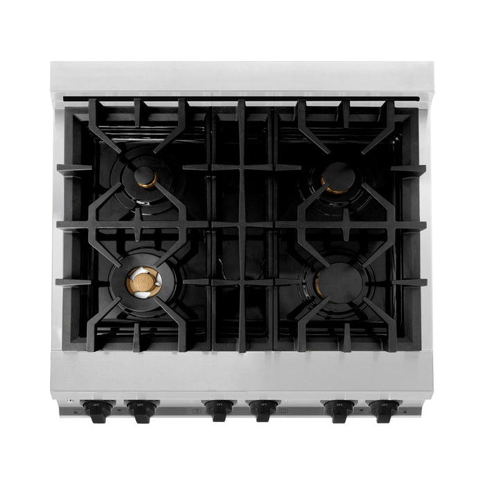 ZLINE Autograph Edition 30 in. 4.0 cu. ft. Range with Gas Burner and Gas Oven In Stainless Steel with Matte Black Accents RGZ-30-MB