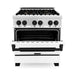 ZLINE Autograph Edition 30 in. Dual Fuel Range with Gas Stove and Electric Oven with White Matte Door and Matte Black Accents RAZ-WM-30-MB