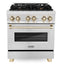 ZLINE Autograph Edition 30 in. Range with Gas Burner and Electric Oven In DuraSnow Stainless Steel with Gold Accents RASZ-SN-30-G