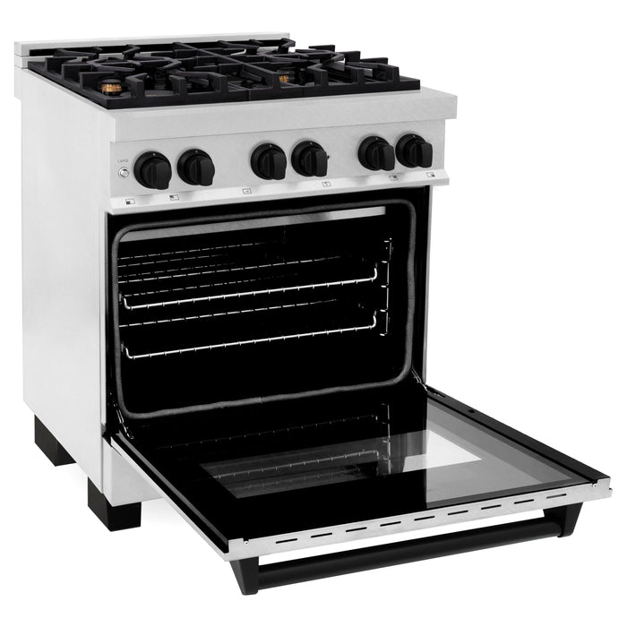 ZLINE Autograph Edition 30 in. Range with Gas Burner and Electric Oven In DuraSnow Stainless Steel with Matte Black Accents RASZ-SN-30-MB