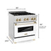 ZLINE Autograph Edition 30 in. Range with Gas Burner and Electric Oven In DuraSnow Stainless Steel with White Matte Door and Gold Accents RASZ-WM-30-G