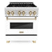 ZLINE Autograph Edition 30 in. Range with Gas Burner and Electric Oven In Stainless Steel with White Matte Door and Gold Accents RAZ-WM-30-G